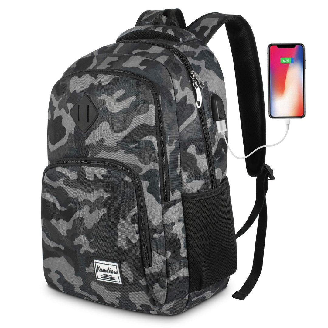 YAMTION Rucksack Jungs,Schule Rucksack Laptop Rucksack mit USB-Ladeanschluss für Herren Studenten 15