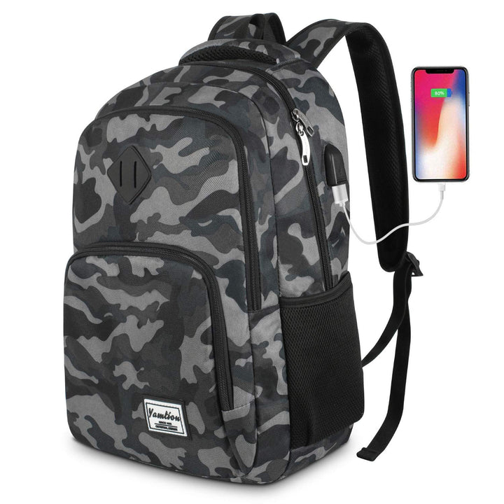 YAMTION Rucksack Jungs,Schule Rucksack Laptop Rucksack mit USB-Ladeanschluss für Herren Studenten 15