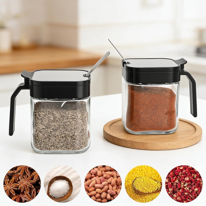 WUWEOT Gewürzbehälter 3er Set aus Glas 250 ml Gewürzgläser Gewürzdosen Gewürzständer Glasgewürzbox Z