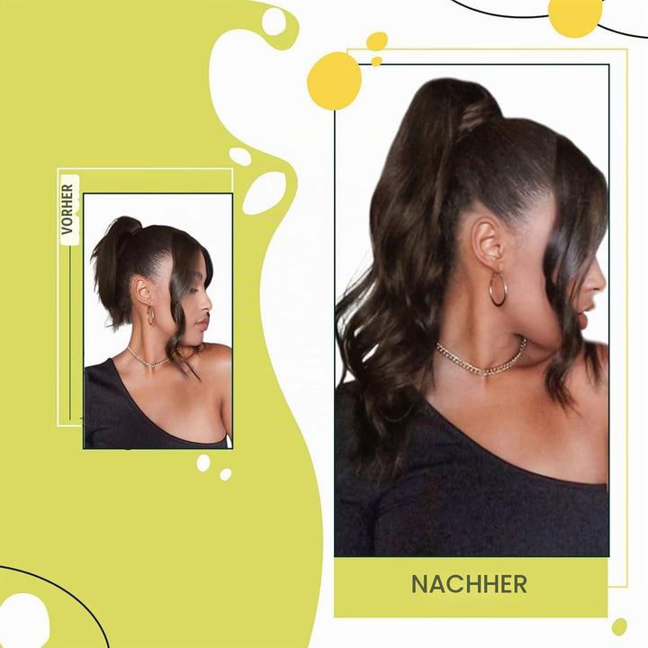 RUNATURE Ponytail Extension Echthaar Zopf Extension 40cm Farbe 2 Dunkelstes Braun 16 Zoll 80g Haarve
