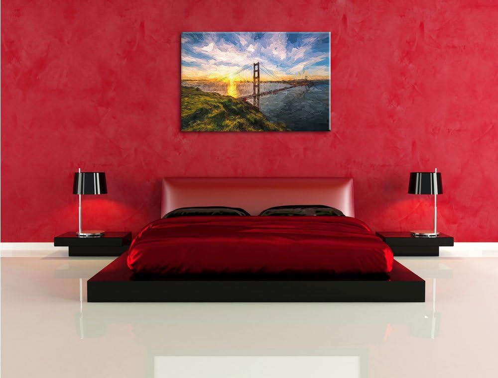 Pixxprint Gigantische Golden Gate Bridge in San Francisco Pinsel Effekt, Format: 100x70 auf Leinwand