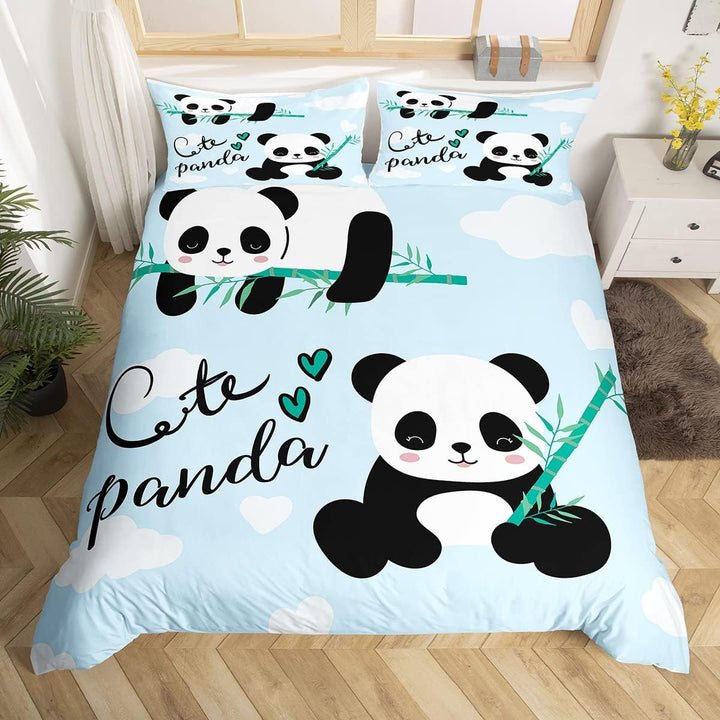 Niedliches Panda-Bettwäsche-Set, Karikatur Panda Bettwäsche Kinder 135x200 cm Mädchen Jungen Tiermot