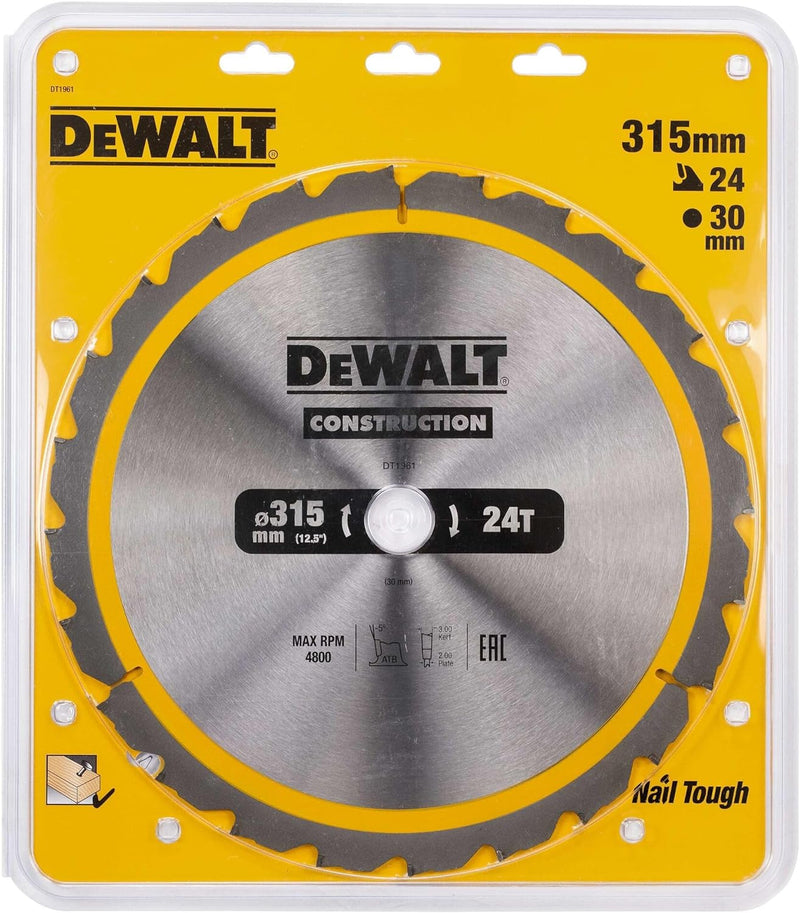 DeWalt Bau-Kreissägeblatt für Stationärsägen/Kreissägenblatt (315/30 mm 24WZ, für schnelle Schnitte)