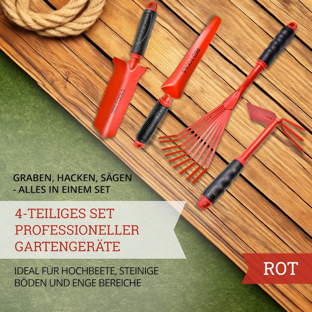 Profi Garten -Set 4 tlg. - Multifunktions- Gartenschaufel mit Wurzelsäge, Kombihacke, Pflanzkelle &