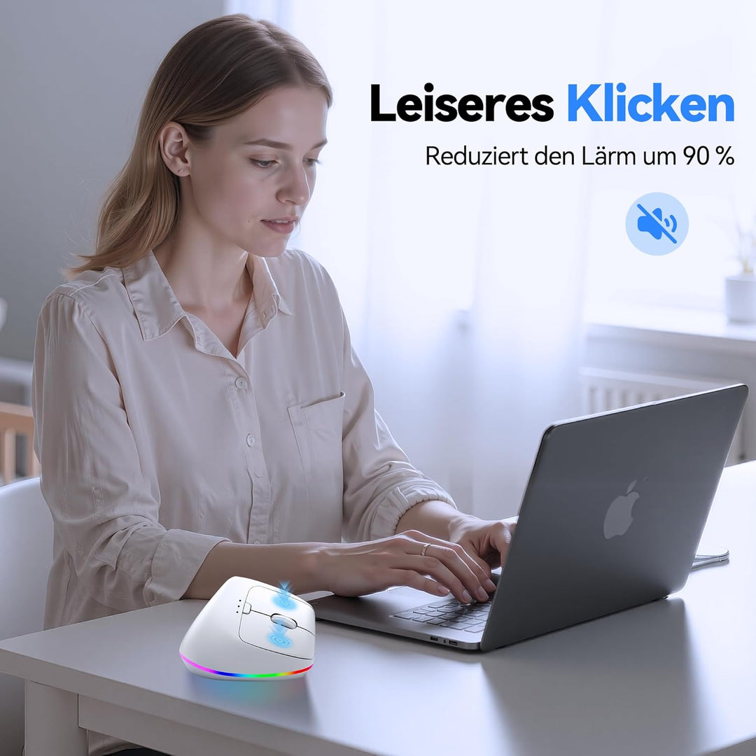 TECKNET Vertikale Ergonomische Kabellos Maus, 2,4 GHz + Bluetooth, Wiederaufladbar Maus mit 4800 DPI