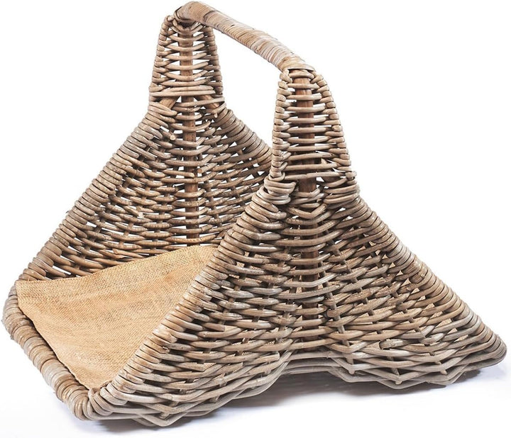 Kobolo Holztrage Holzkorb für Kaminholz - Rattan kubu grey - mit Leinenstoff und Henkel ausgestattet
