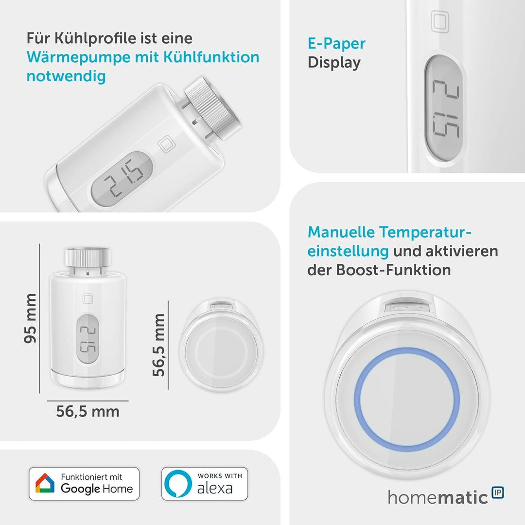 Homematic IP Smart Home Heizkörperthermostat – Pure, digitaler Thermostat Heizung, Steuerung per App