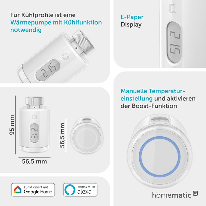 Homematic IP Smart Home Heizkörperthermostat – Pure, digitaler Thermostat Heizung, Steuerung per App