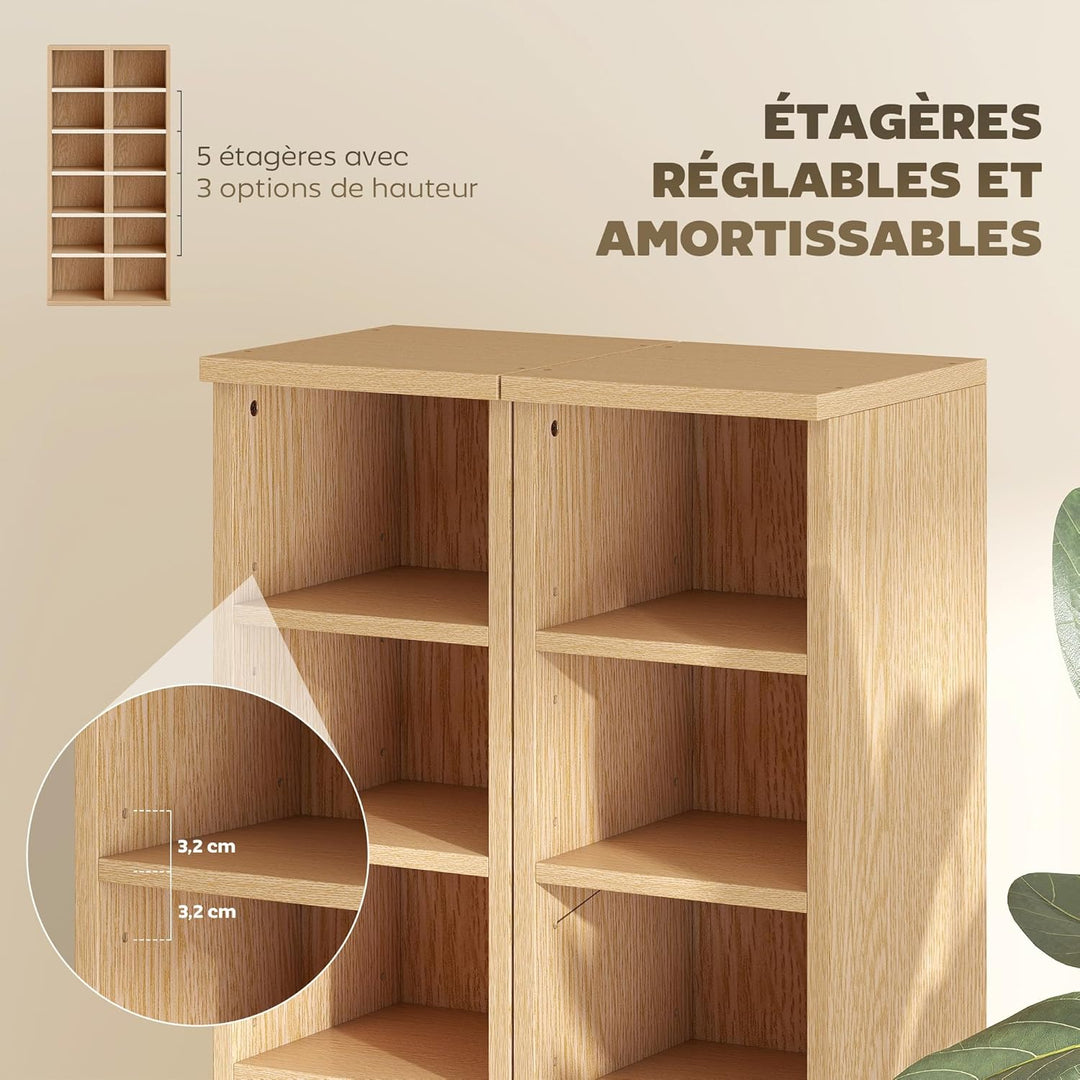 HOMCOM Set mit 2 Regalen, CD-/DVD-Aufbewahrungsschrank, 6 + 6 Fächer, 21 x 22,5 x 88,5 cm, max. Kapa