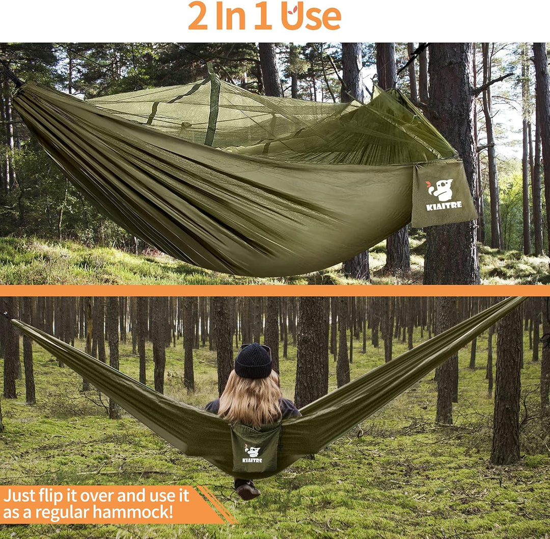 Kiaitre Hängematte, Hängematte Outdoor mit Moskitonetz - 260 x 130 cm Leichte Nylon Hängematte für R