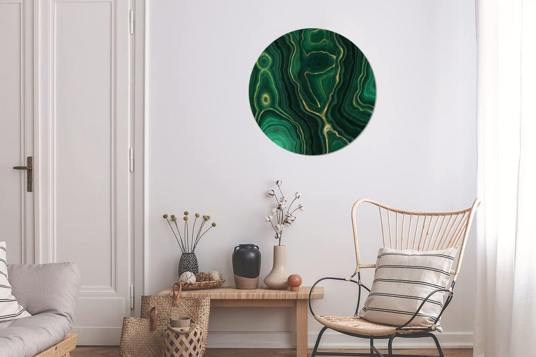 Wandbild Rund Wanddeko Deko Wohnzimmer Bilder 60x60 cm Gold - Grün - Achatstein - Geode - Marmor 60.