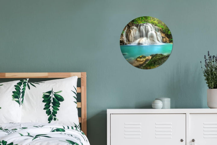 MuchoWow Wandbild Rund Wanddeko Deko Wohnzimmer Bilder 30x30 cm Wald - Wasserfall - Natur, 30x30 cm