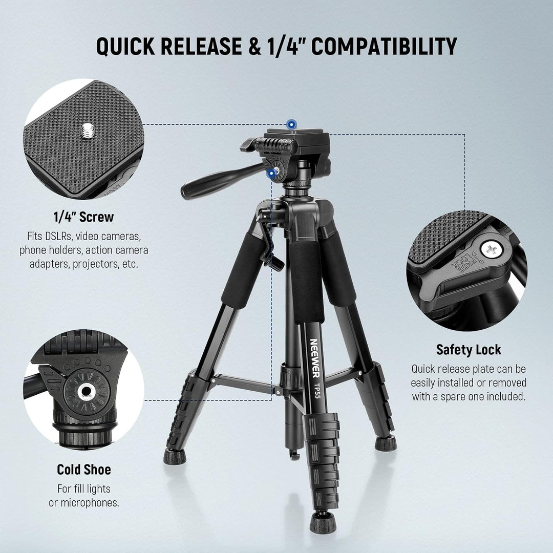 NEEWER Basics Kamera Stativ, 71'' Tripod mit Handyhalterung, kompatibel mit iPhone für Videoaufnahme