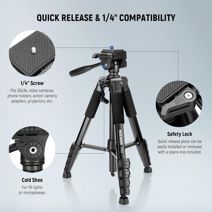 NEEWER Basics Kamera Stativ, 71'' Tripod mit Handyhalterung, kompatibel mit iPhone für Videoaufnahme