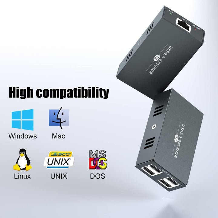 USB Extender 4 USB 2.0 Over Ethernet 50,3 m Cat5e/6/7 USB-Hub ohne Treiber für Webcam, Drucker, Tast