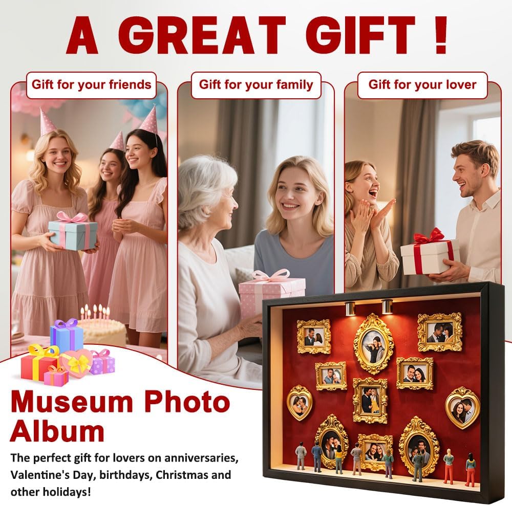 DIY Mini Museum Silhouette Box, Museum of Us Kreatives Bilderrahmen Set mit 11 Gold Rahmen & 8 Figur