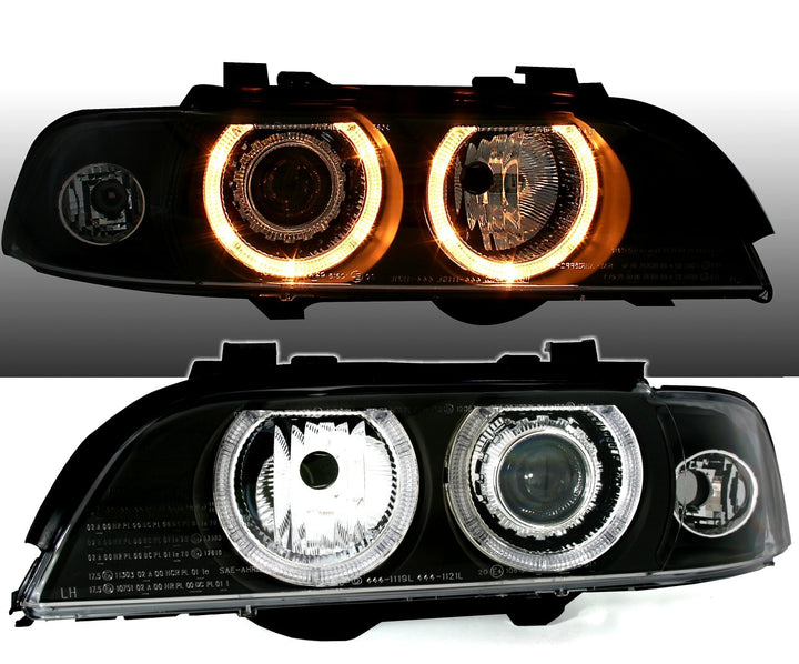 AD Tuning GmbH & Co. KG DEPO Angel Eyes Scheinwerfer Set Klarglas Schwarz mit Standlichtringe LWR