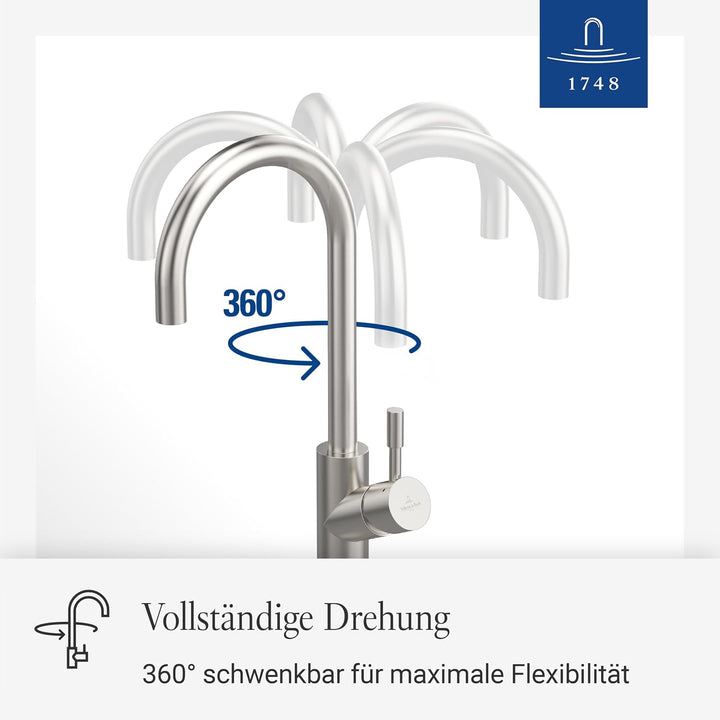 Villeroy & Boch Umbrella | Hochdruck | Einhand-Küchenarmatur | Edelstahl massiv | 925300LC Edelstahl