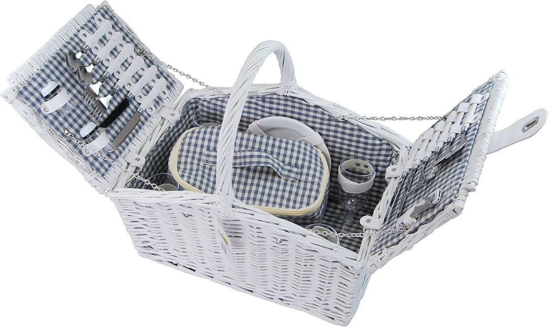 Picknickkorb weide weiss f. 4 Personen m. Henkel inkl. Thermotasche