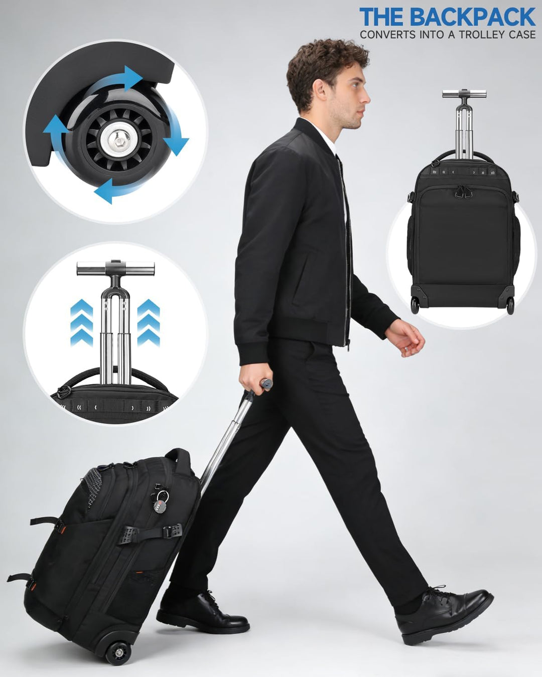 Rucksack mit Rollen 2 in 1 Abnehmbarer Rollrucksack Handgepäck– Wasserabweisend Rucksack Trolley mit