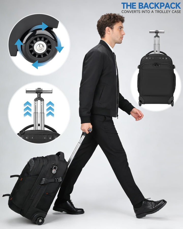 Rucksack mit Rollen 2 in 1 Abnehmbarer Rollrucksack Handgepäck– Wasserabweisend Rucksack Trolley mit