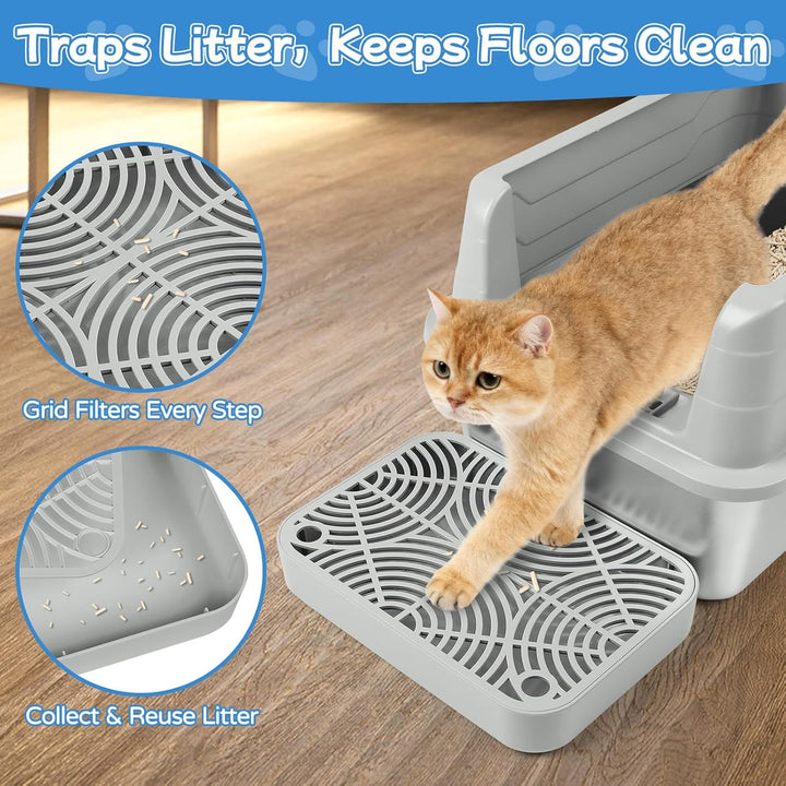 Kalolary 2 Packung Katzenstreu-Rampe mit Filtersystem – rutschfeste Treppe für Katzentoilette, Litte
