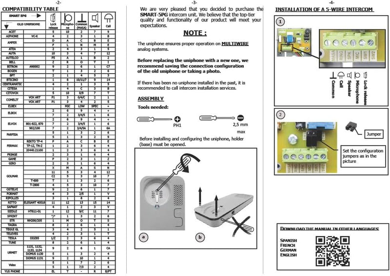 Cyfral Smart 5p Universal Haustelefon 4 Plus N, 4, 5, 6 Draht-System