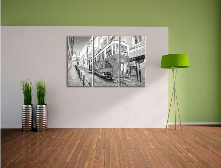 Pixxprint Strassenbahn in Portugal 3Teiler 120x80 cm Leinwandbild Wandbild Kunstdruck