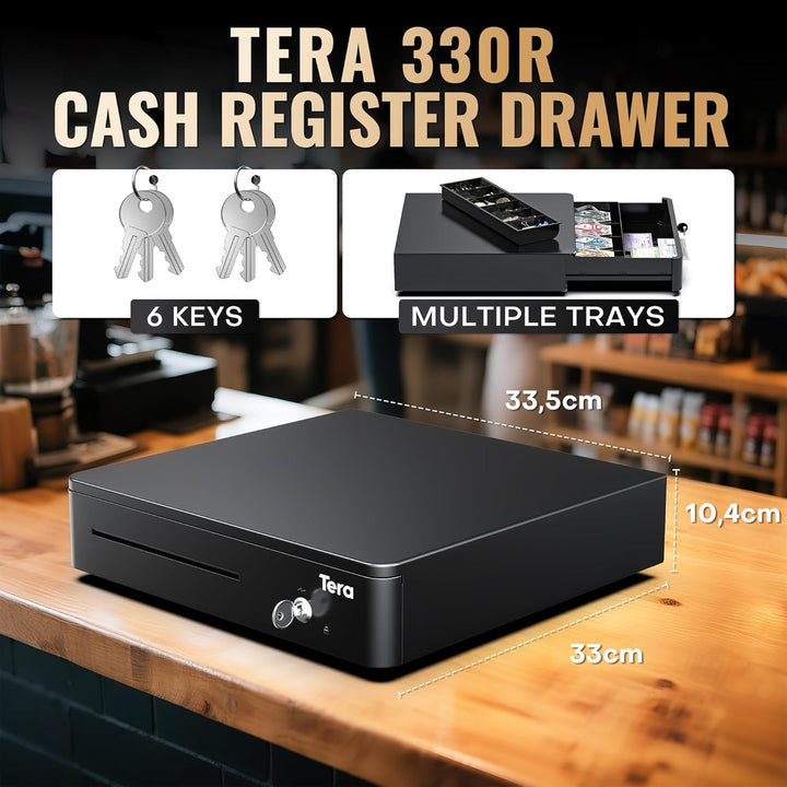 Tera Elektronische Kassenschublade mit 1 Herausnehmbarem Münzfach, geldscheine Geldlade touch, 4 Gel