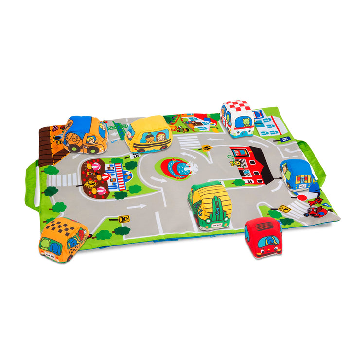 Melissa & Doug Städtespielmatte für unterwegs (49 cm x 36 cm) mit 9 weichen Fahrzeugen