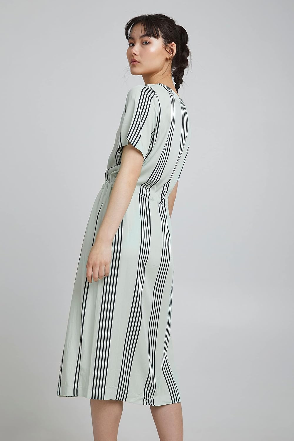 ICHI IHEA DRDamen Freizeitkleid Kleid mit V-Ausschnitt Kurzarm gestreift M Dewkist (130107), M Dewki