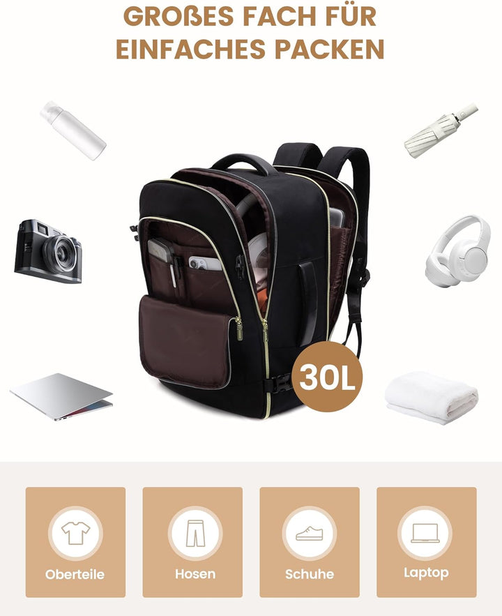 LOVEVOOK Rucksack Flugzeug Handgepäck, Reiserucksack Damen Herren Gross, 17.3 Zoll Laptop Rucksäcke
