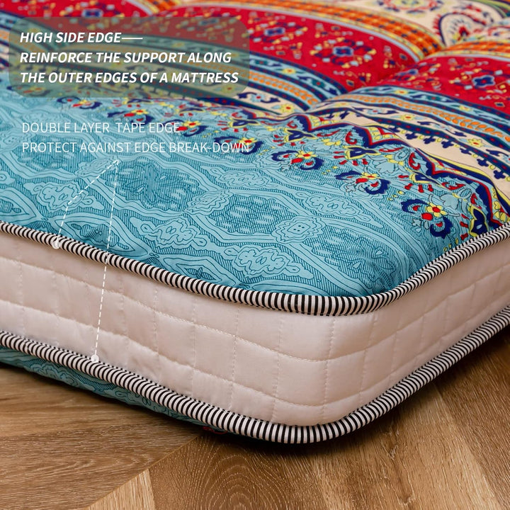 MAXYOYO Böhmische Retro Futon Matratze - Vintage Blumenmuster japanische Bodenmatratze - rollbar ver
