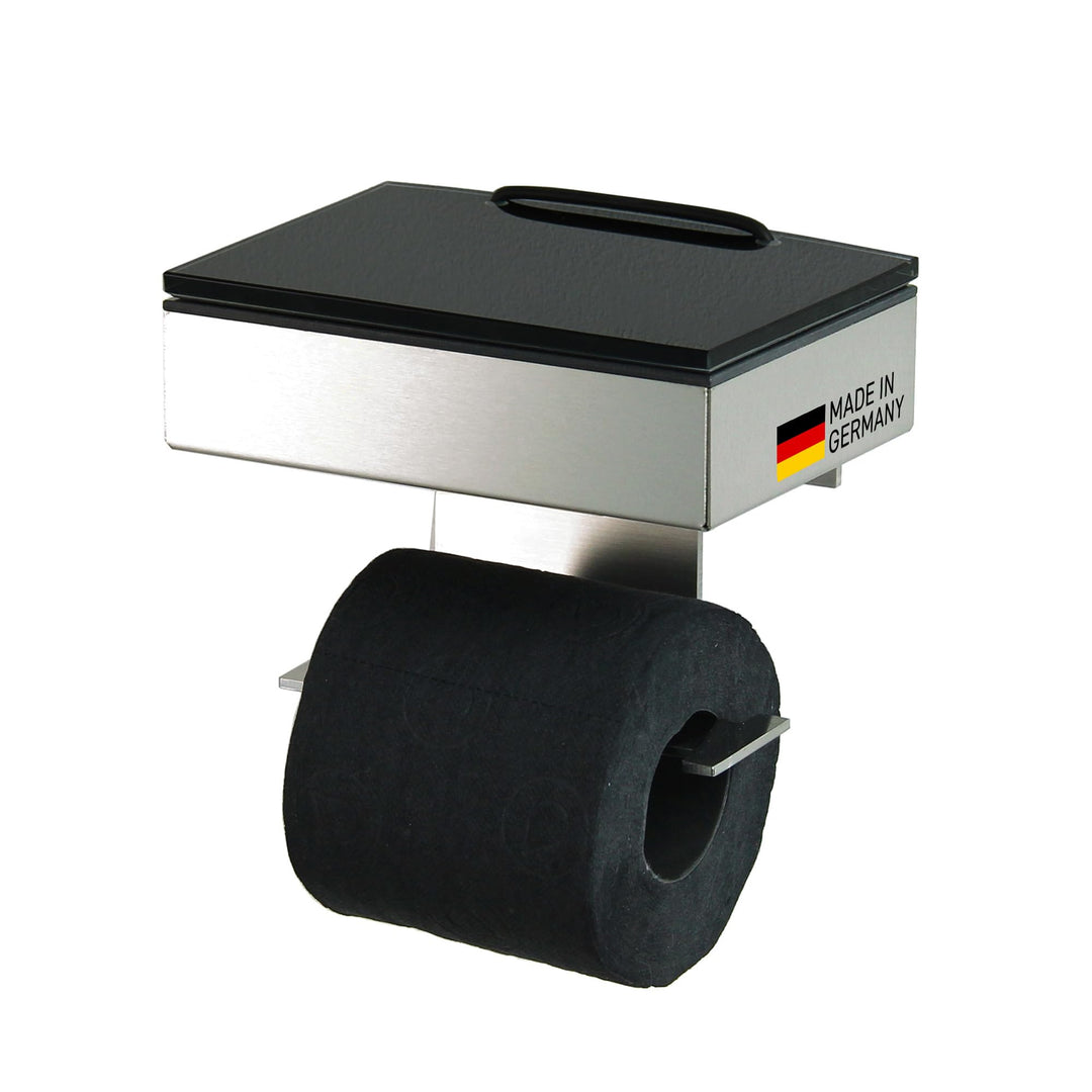 Toilettenpapierhalter mit Feuchttücherbox - Gehäuse Matt & Abdeckung Glas Schwarz - befüllbar von Re