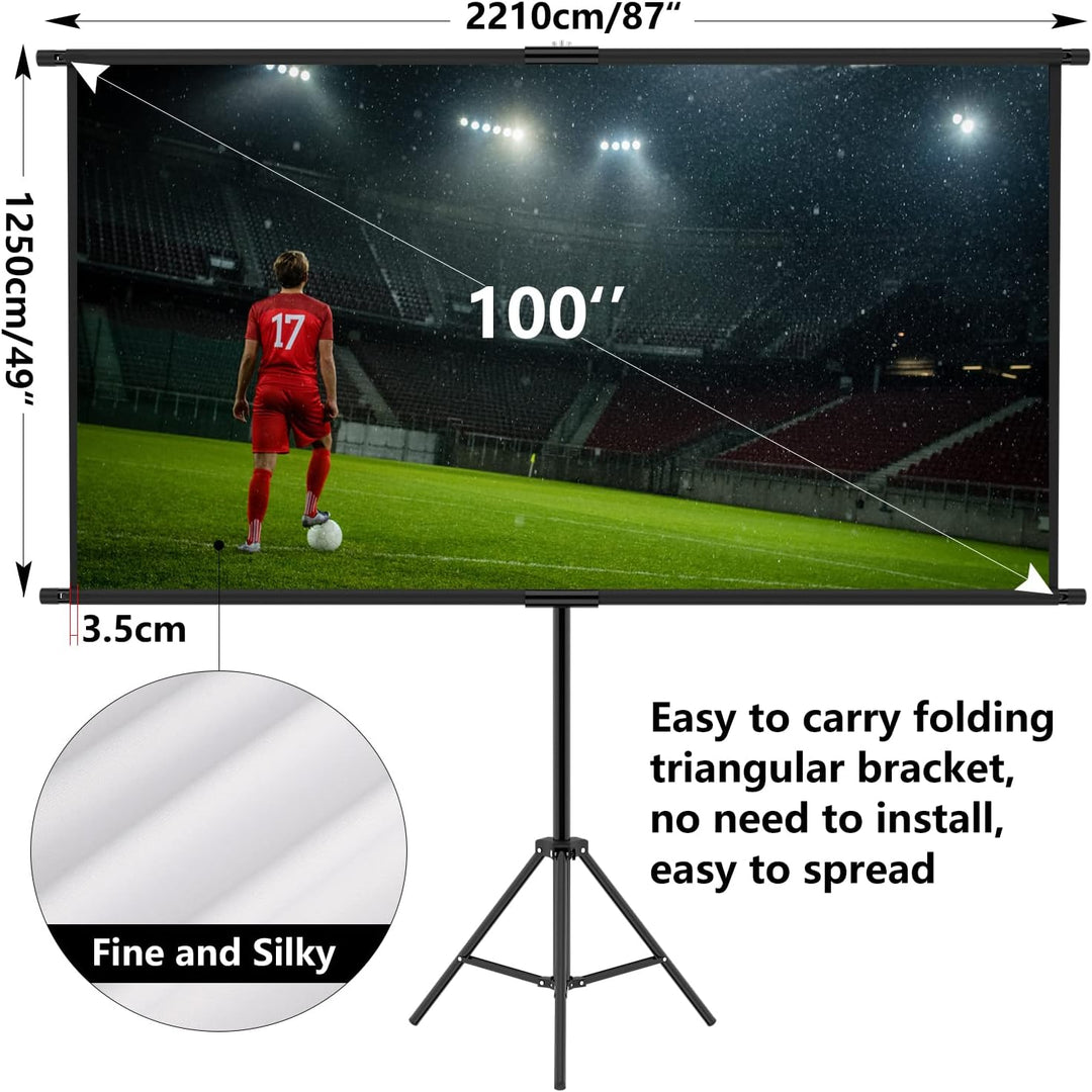 OWill Leinwand Beamer mit Stativ 100 Zoll,16:9 HD Leinwand Ausfahrbar,Tragbar Projektor Leinwand für