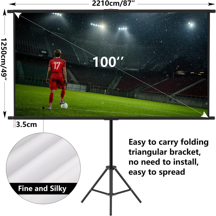OWill Leinwand Beamer mit Stativ 100 Zoll,16:9 HD Leinwand Ausfahrbar,Tragbar Projektor Leinwand für