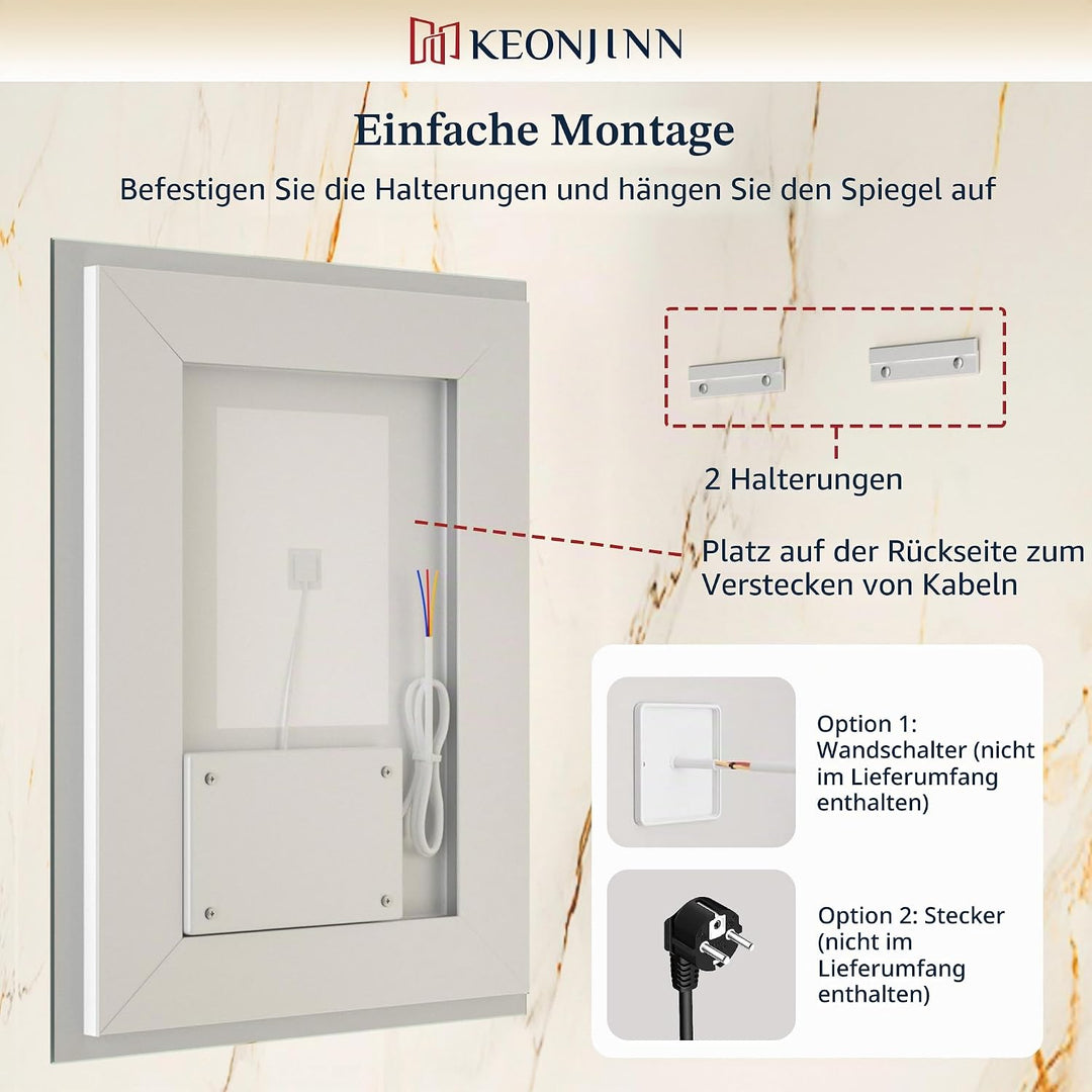Keonjinn Badspiegel mit Beleuchtung 180x80cm, Beleuchtet Badezimmerspiegel Beschlagfrei Led Bad Spie