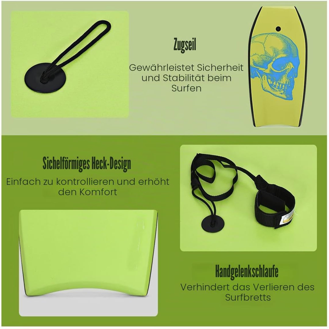 HOMASIS Surfbrett L, Bodyboard aus XPE und HDPE mit Handschlaufe, Halbmond Surfbrett, geeignet ab 14