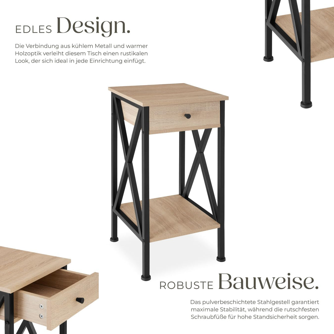 tectake® Industrial Möbel, Beistelltisch mit Schublade, Couchtisch mit Ablageflächen, Nachttisch sch