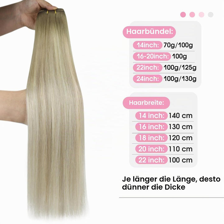 YoungSee Echthaar Tressen zum Einnahen Blond 55cm Tressen Echthaar Aschblond Ombre Blond Haartressen