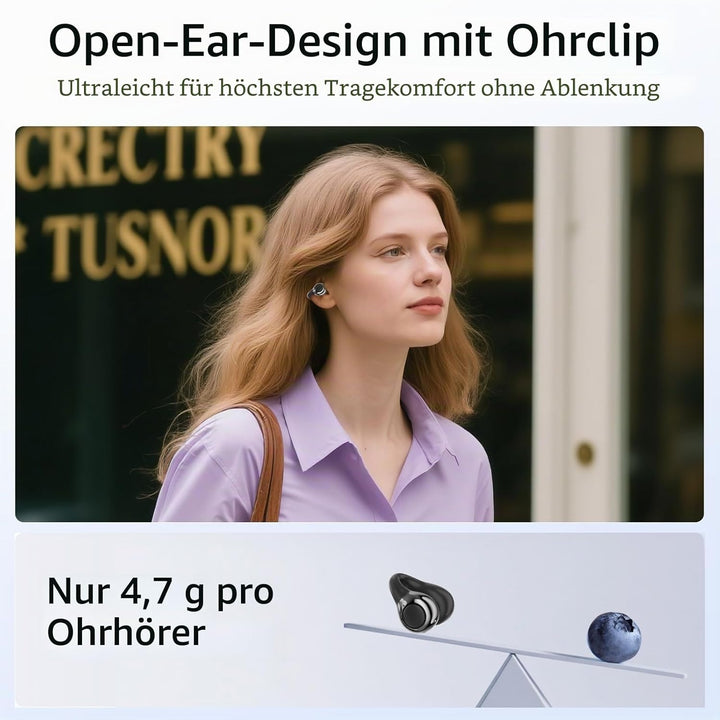 Open-Ear-Kopfhörer I5, Kabellose Bluetooth 6.0 Clip-On-Ohrhörer mit ENC, IPX5 wasserdicht, 36 Std. L