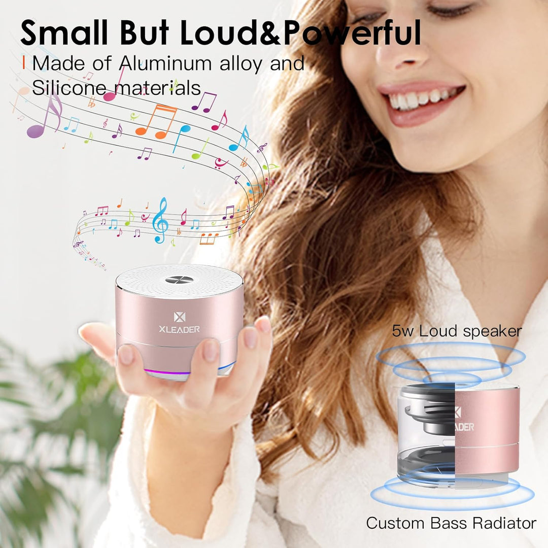 XLeader Dusche Lautsprecher, Rosa Mini Bluetooth Lautsprecher, IPX7 Wasserdicht, 5W Klar Sound&Reich