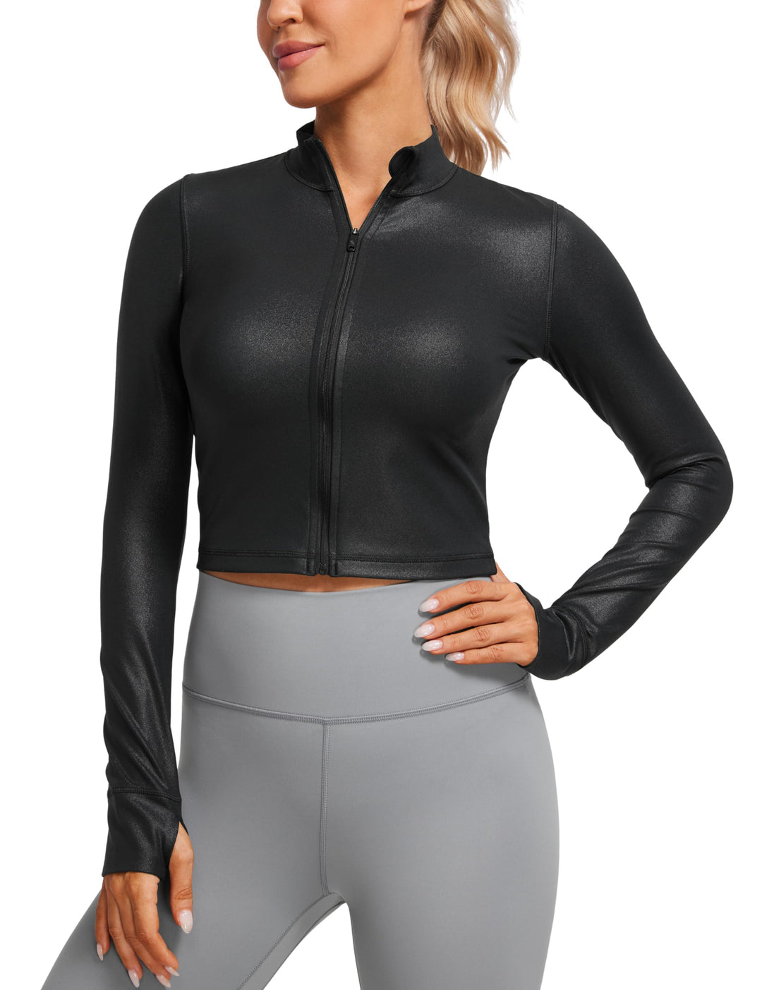 CRZ YOGA Damen Butterluxe Voller Reissverschluss Cropped Jacke Sport Pullover Slim Fit Gym Running J