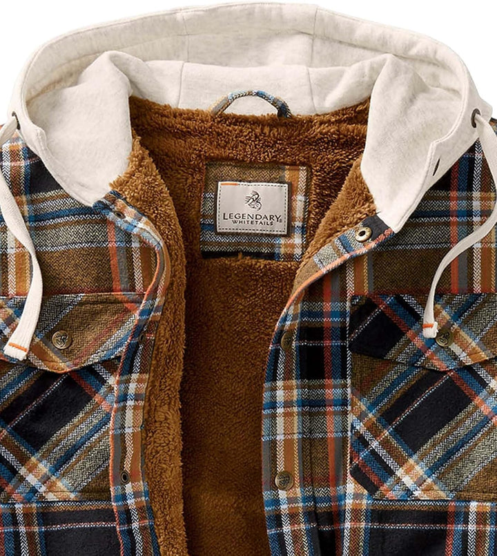Legendary Whitetails Herren Camp Night Berber Lined Hooded Flannel Shirt Jacket Jacke S Porter Plaid