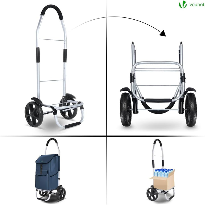 VOUNOT® Einkaufstrolley Klappbar aus Aluminium mit 58L Wasserdichter Tasche, 2 Extra grosse Räder mi