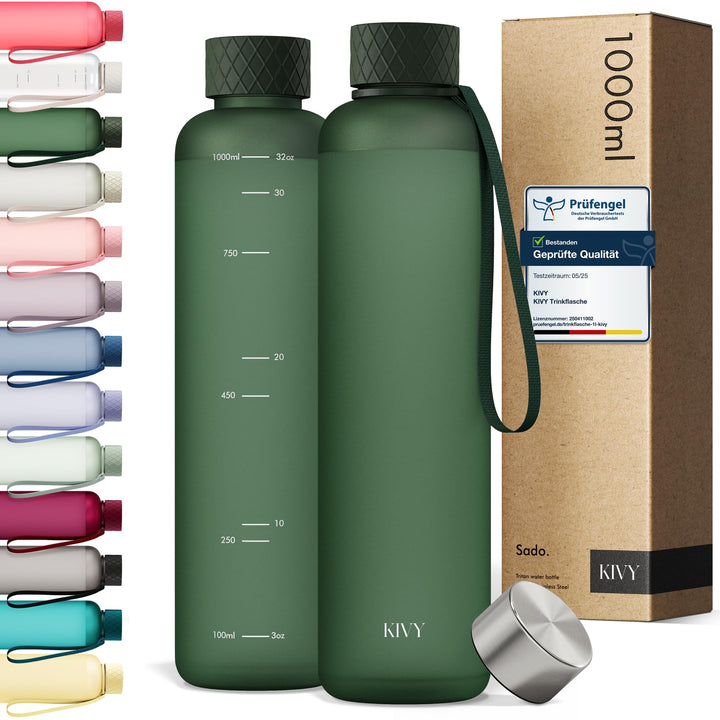 KIVY Trinkflasche 1l - Kohlensäure geeignet & Auslaufsicher - Für Sport, Schule & Büro - Sport Trink