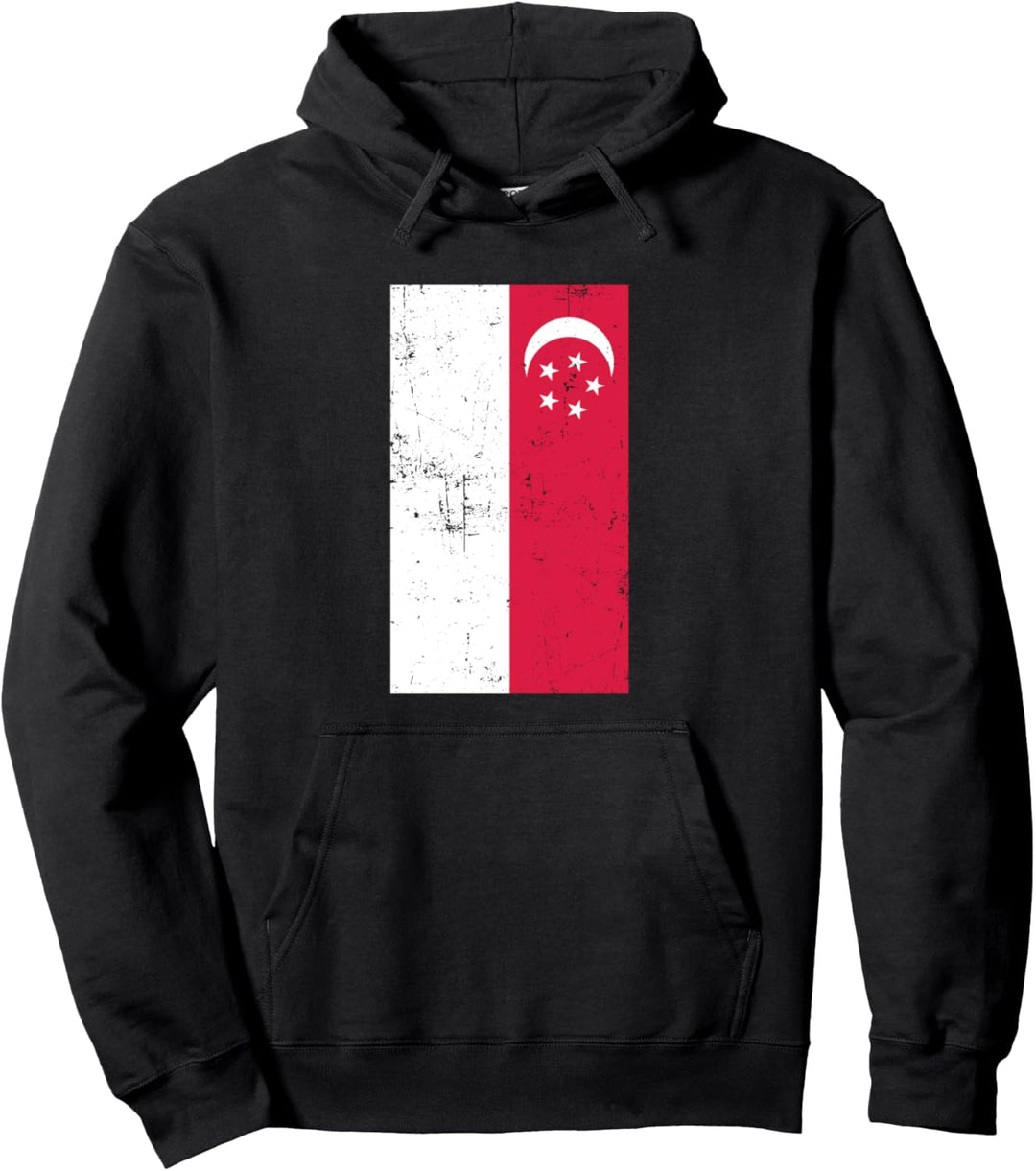 Republic of Singapore Southeast Asia Distressed Flag Pullover Hoodie