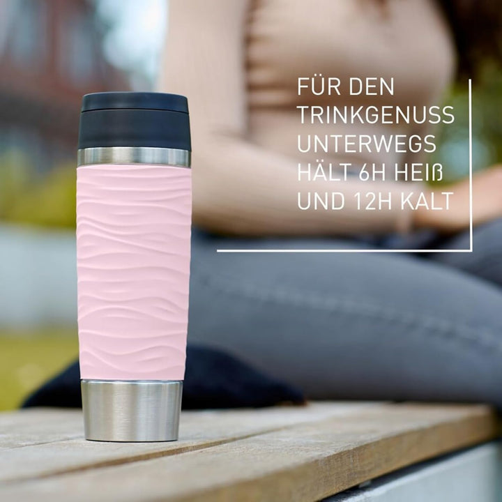 Emsa N20227 Travel Mug Wave Isolierbecher 0,5 Liter | neuer Komfort-Schraubverschluss | Edelstahl |