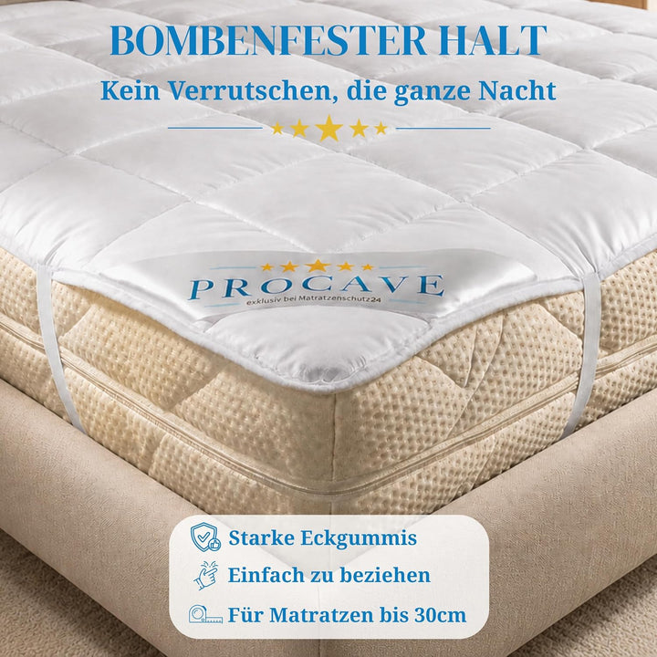 PROCAVE weiches Unterbett aus 100% Baumwolle, atmungsaktiver Matratzen-Schoner, hochwertige Matratze