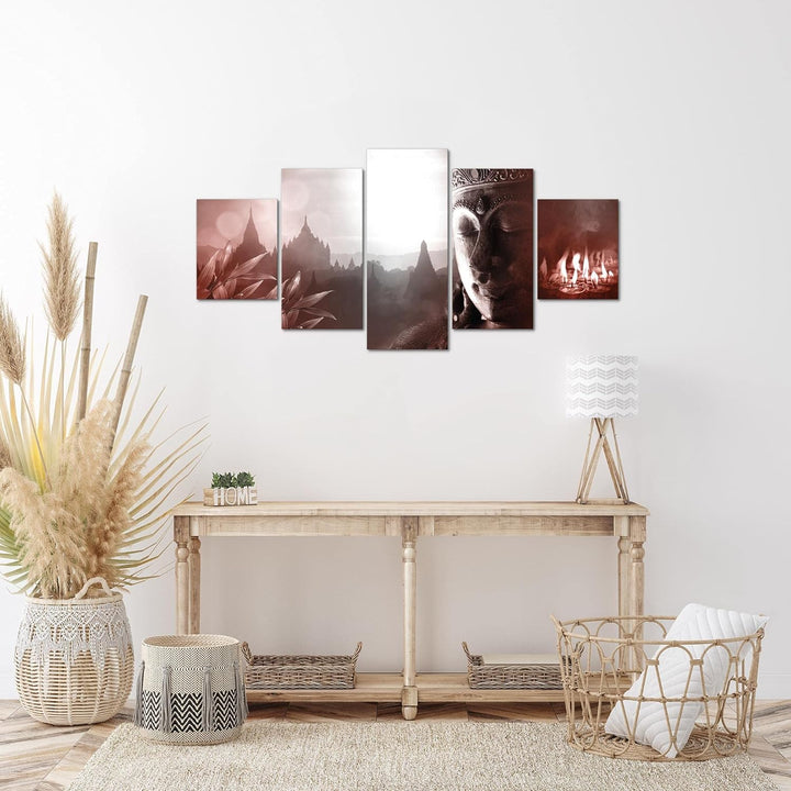 Runa Art Wandbilder Blumen Orchidee 5 Teilig Bild auf Vlies Leinwand Deko Wohnzimmer Feng Shui Viole